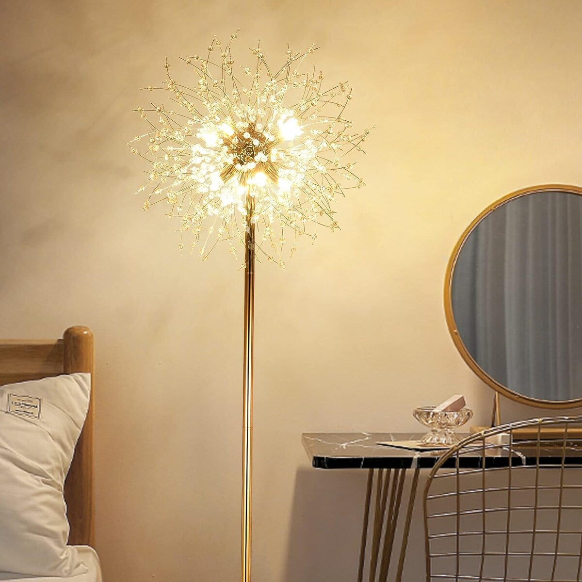 69"Crystal Floor Lamp,Modern Standing Lamp with K9 Crystal,LED Floor Lamp with On/Off Foot Switch, Metal Tall Pole Lamp