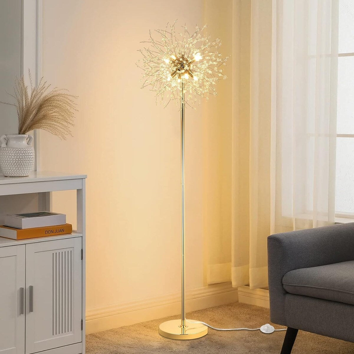 69"Crystal Floor Lamp,Modern Standing Lamp with K9 Crystal,LED Floor Lamp with On/Off Foot Switch, Metal Tall Pole Lamp
