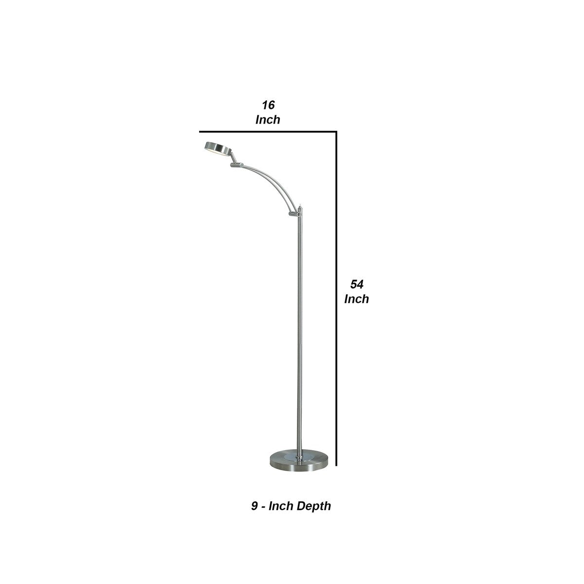 Floor Lamp with Metal Tube Design Body and Adjustable Head, Silver