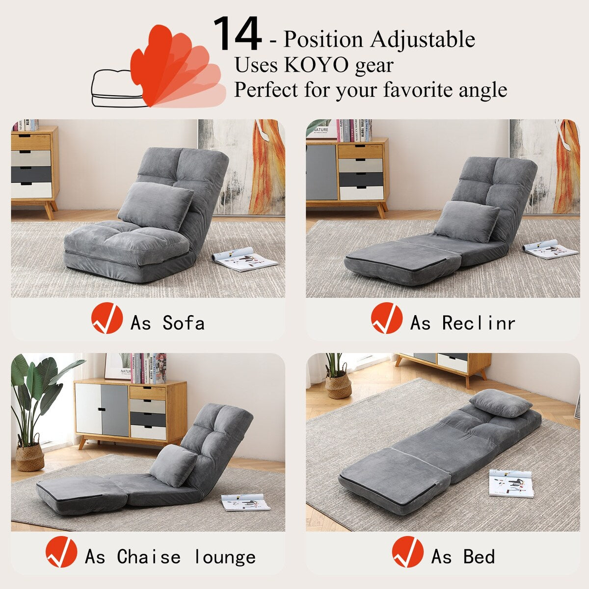 Floor Lounger Chair, Adjustment Gaming Recliner Chair