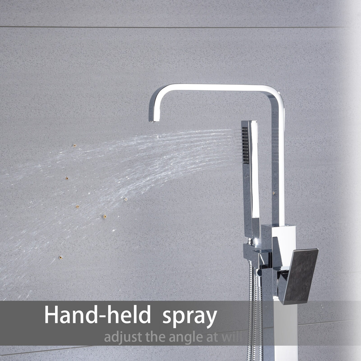Floor Mount Bathtub Faucet Freestanding Tub Filler Polish Chrome Finish Shower Faucets with Handheld Shower