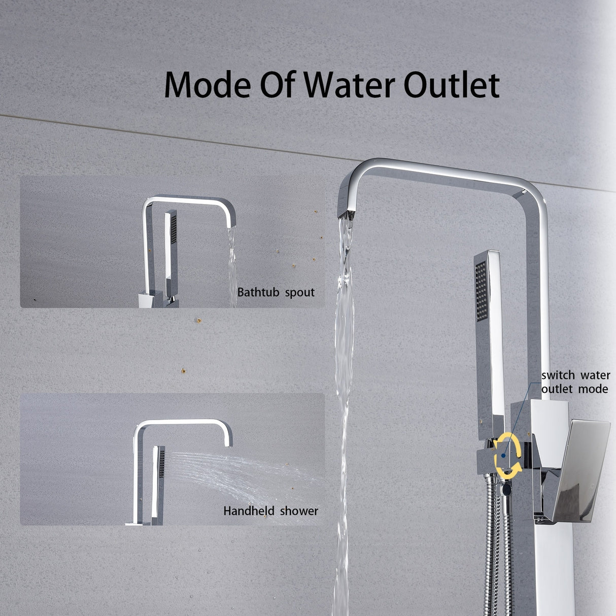 Floor Mount Bathtub Faucet Freestanding Tub Filler Polish Chrome Finish Shower Faucets with Handheld Shower