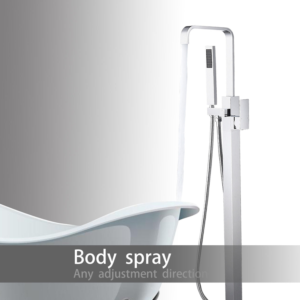 Floor Mount Bathtub Faucet Freestanding Tub Filler Polish Chrome Finish Shower Faucets with Handheld Shower