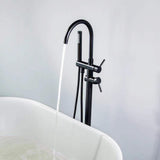 Modern Floor Mounted Matte Black Bathtub Faucet with Hand Shower
