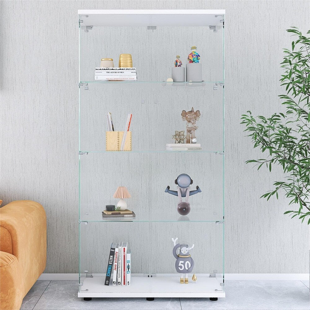 Floor Standing LED Lights Glass Display Cabinet with 4 Shelves