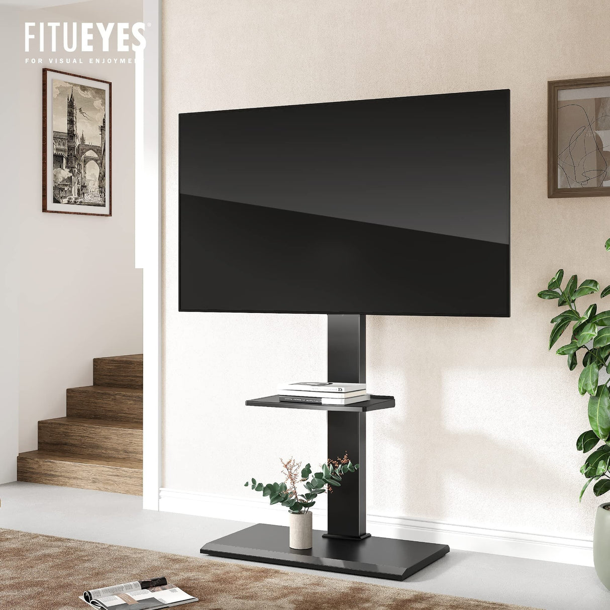 Floor TV Stand Iron Base with Swivel Mount for 50-85 Inch LCD/LED TVs Adjustable Shelf Tall Corner TV Stands Hold Up to 110 lbs