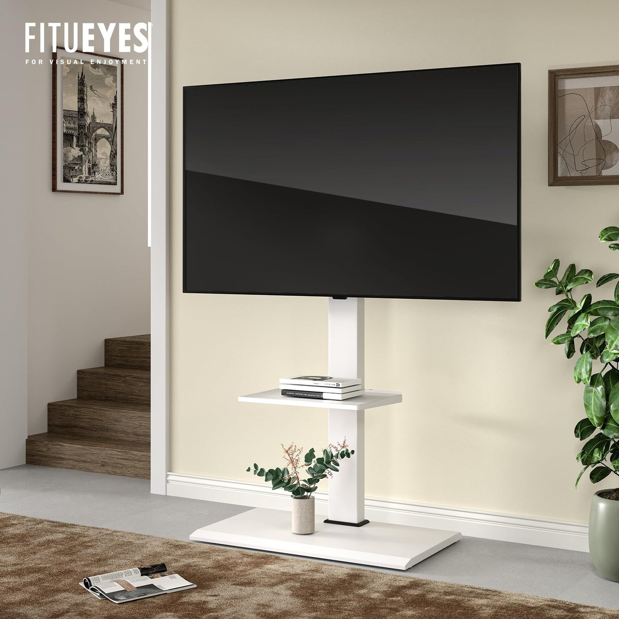 Floor TV Stand Iron Base with Swivel Mount for 50-85 Inch Large 