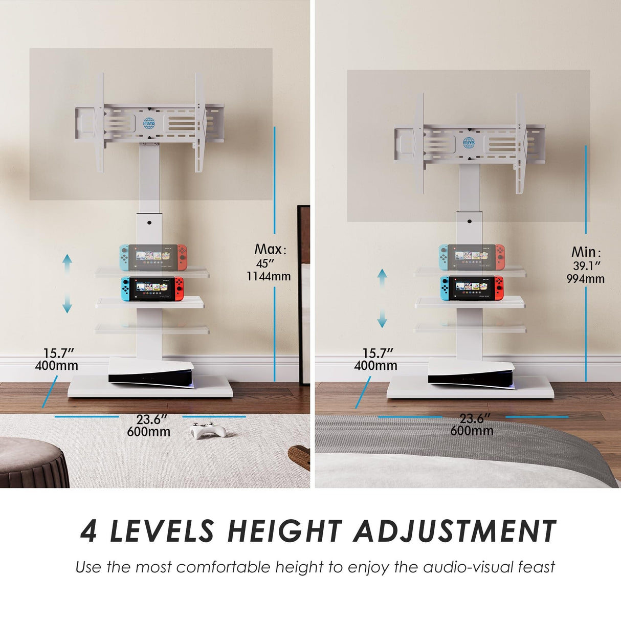 Floor TV Stands with Swivel TILT Mount for 32 - 75 Inch LCD LED TVs with Iron Base Adjustable Shelf Universal Television Stands