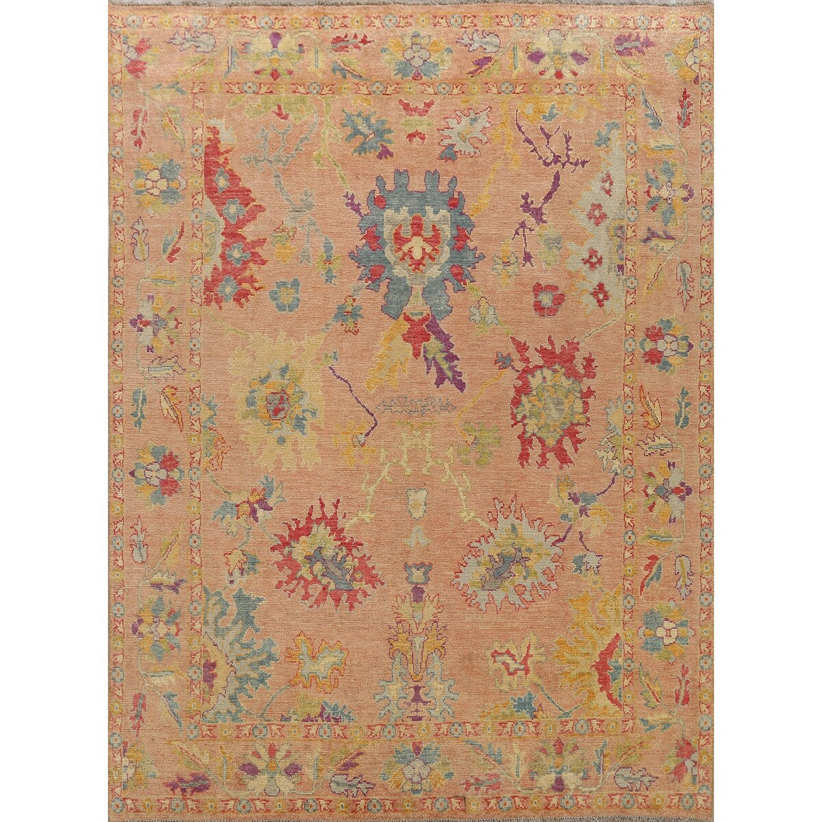 Floral Authentic Oushak Turkish Oriental Area Rug Wool Handmade - 7'6" x 9'3"