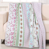 Floral Bloom Garden Vines Stripe Pink Blue Green Cotton Throw Blanket