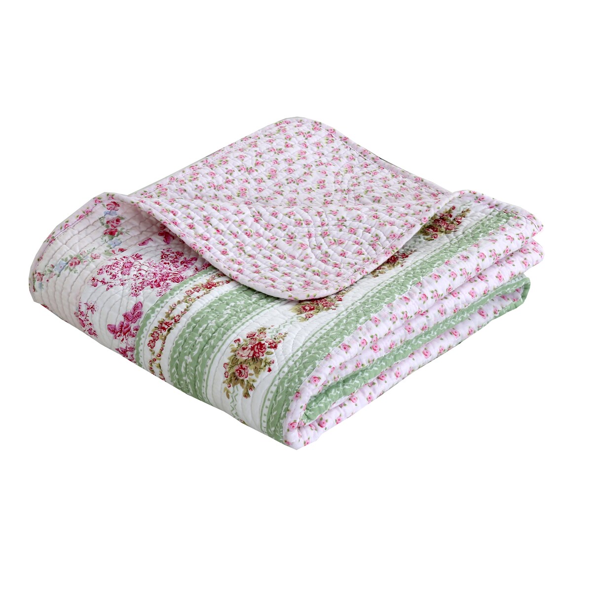 Floral Bloom Garden Vines Stripe Pink Blue Green Cotton Throw Blanket