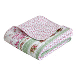 Floral Bloom Garden Vines Stripe Pink Blue Green Cotton Throw Blanket