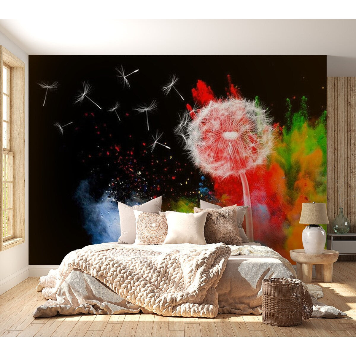 Floral Botanical Non-pasted Wallpaper Wall Mural - Colourful Dandelion