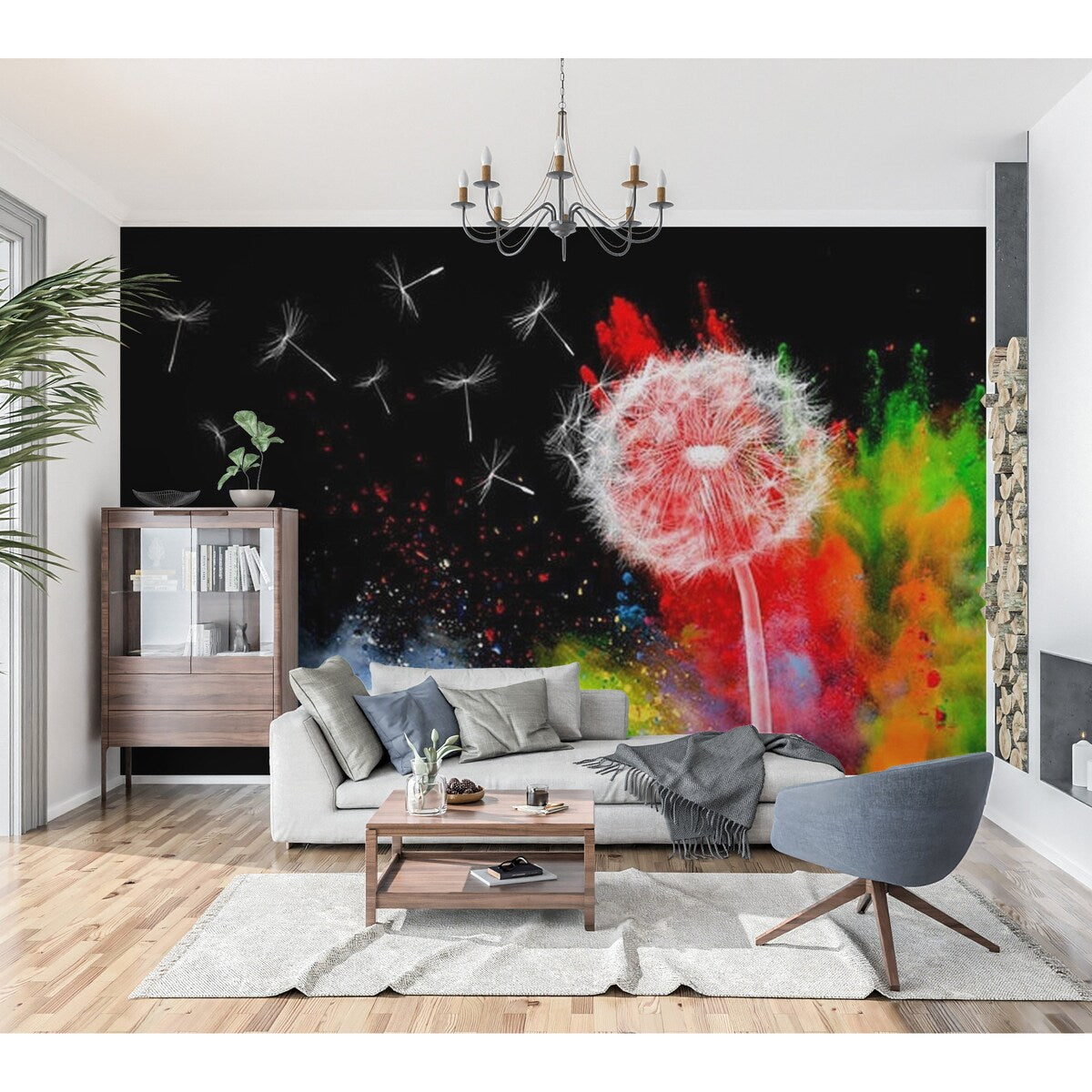 Floral Botanical Non-pasted Wallpaper Wall Mural - Colourful Dandelion