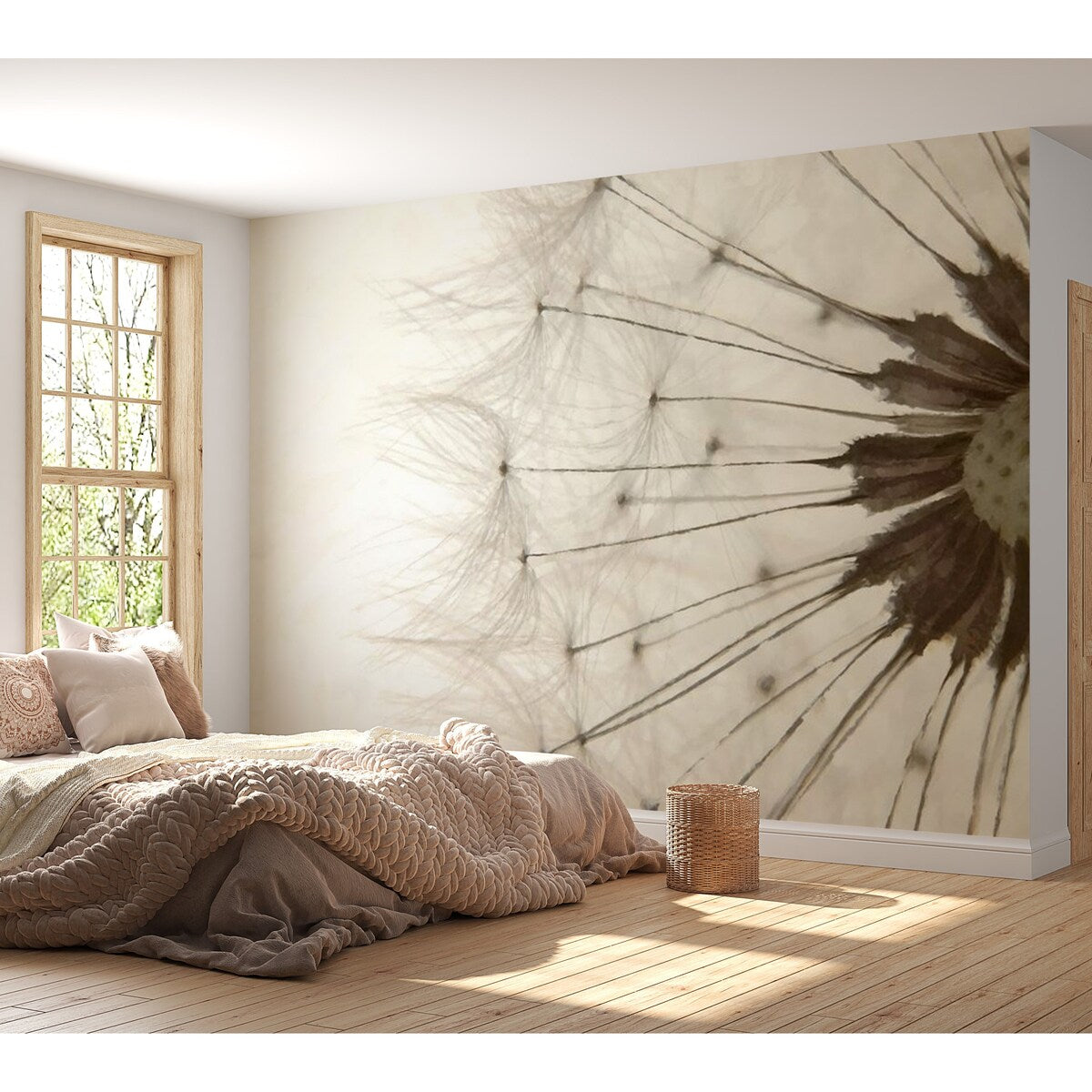 Floral Botanical Non-pasted Wallpaper Wall Mural - White Dandelion