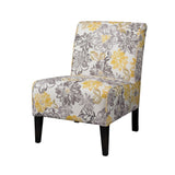 Floral Fabric Upholstered Slipper Chair with Wooden Legs, Multicolor