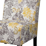 Floral Fabric Upholstered Slipper Chair with Wooden Legs, Multicolor