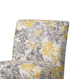Floral Fabric Upholstered Slipper Chair with Wooden Legs, Multicolor