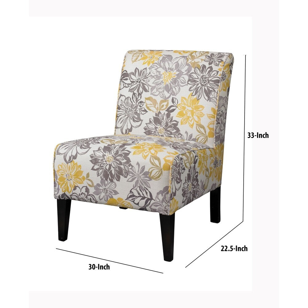 Floral Fabric Upholstered Slipper Chair with Wooden Legs, Multicolor