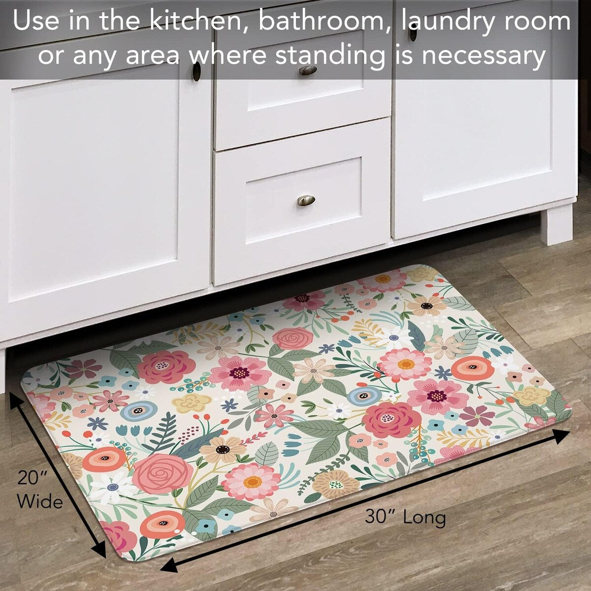 Floral Frenzy 30” x 20” Decorative Comfort Floor Mat Manufactured in The USA, Waterproof, Reduces Muscle Fatigue, Easy to Clean