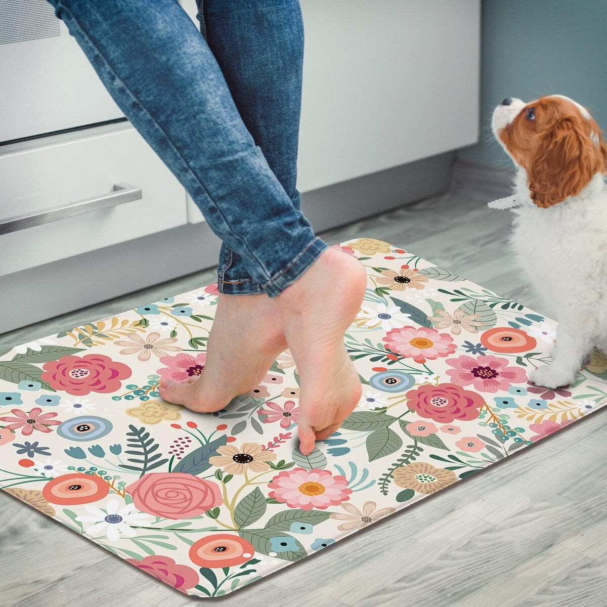 Floral Frenzy 30” x 20” Decorative Comfort Floor Mat Manufactured in The USA, Waterproof, Reduces Muscle Fatigue, Easy to Clean