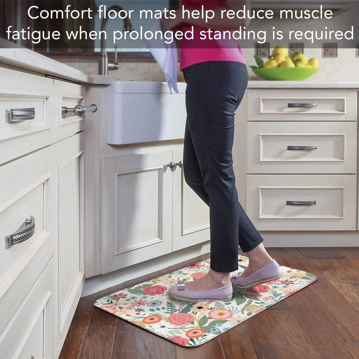 Floral Frenzy 30” x 20” Decorative Comfort Floor Mat Manufactured in The USA, Waterproof, Reduces Muscle Fatigue, Easy to Clean