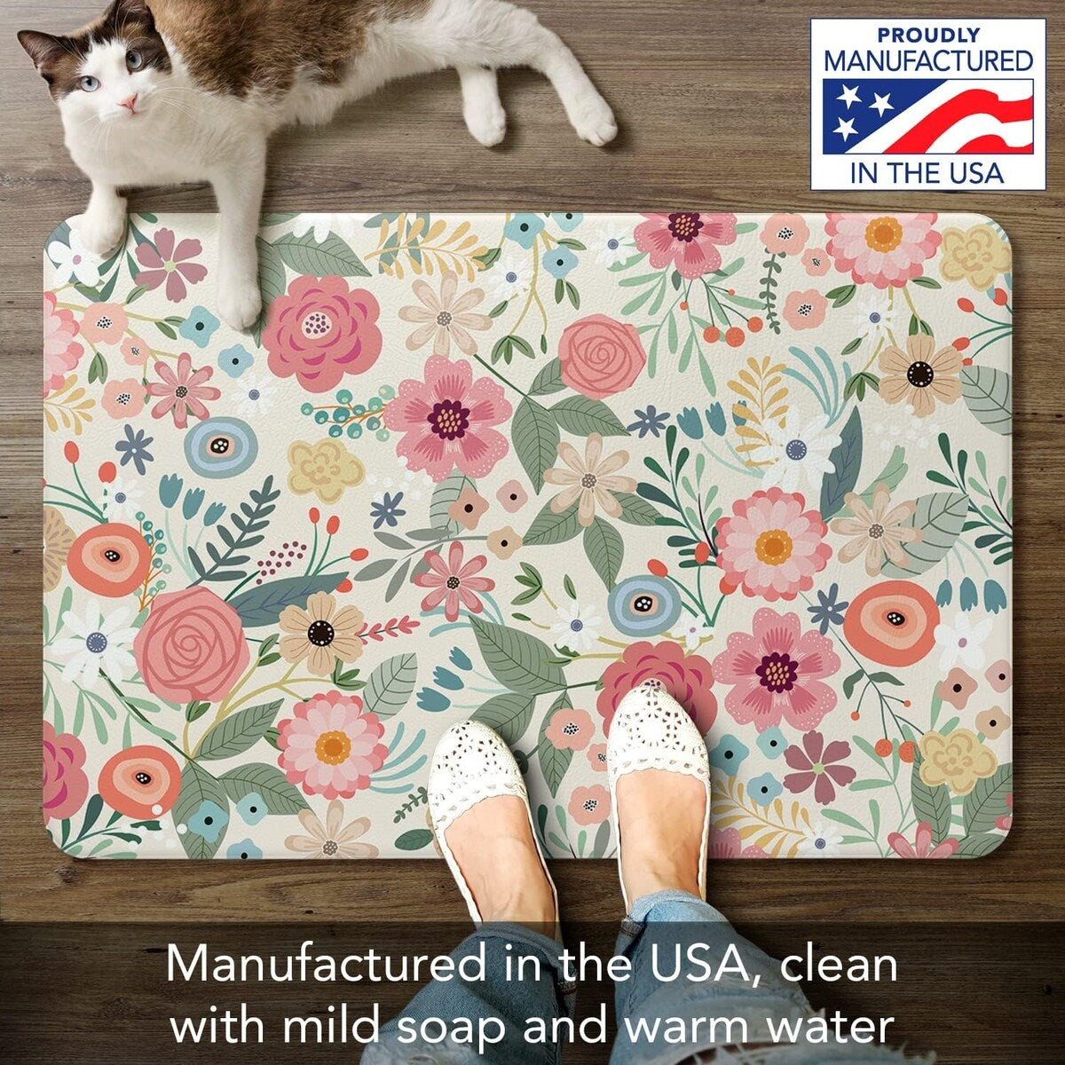 Floral Frenzy 30” x 20” Decorative Comfort Floor Mat Manufactured in The USA, Waterproof, Reduces Muscle Fatigue, Easy to Clean
