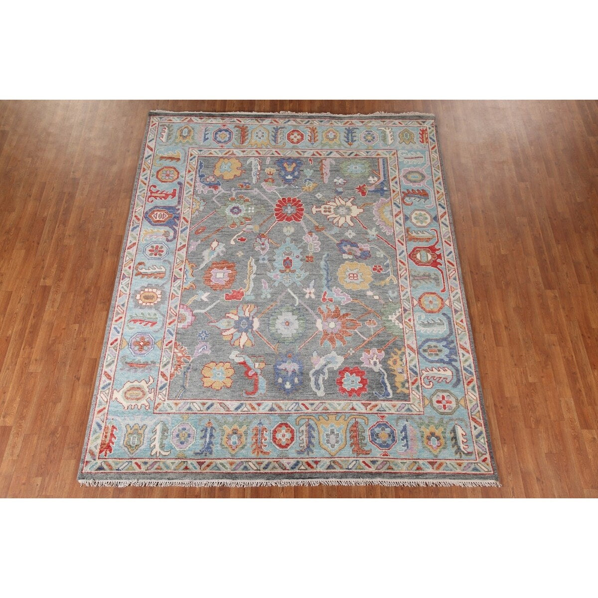 Floral Grey Oushak Oriental Area Rug Handmade Transitional Wool Carpet - 8'1"x 10'0"