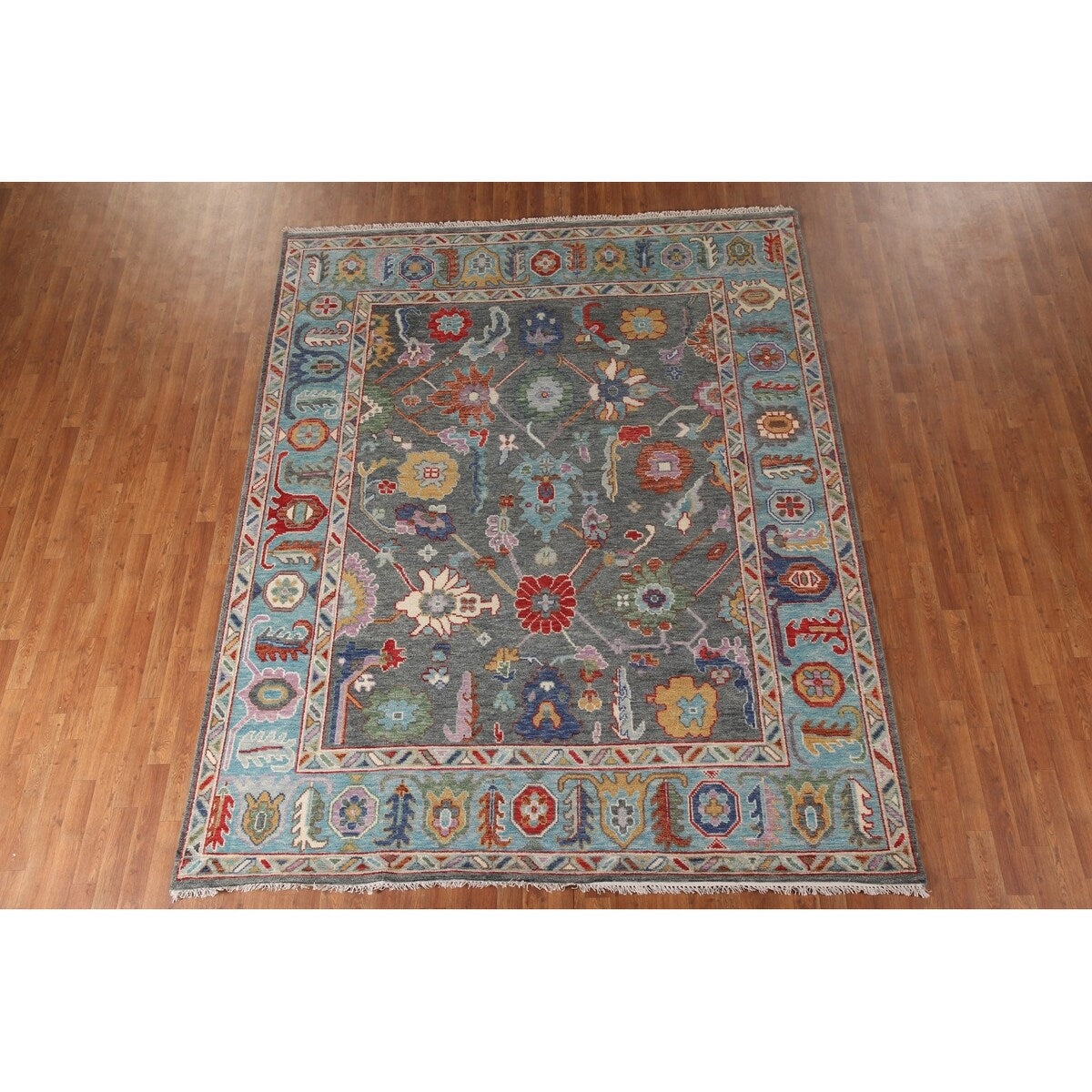 Floral Grey Oushak Oriental Area Rug Handmade Transitional Wool Carpet - 8'1"x 10'0"