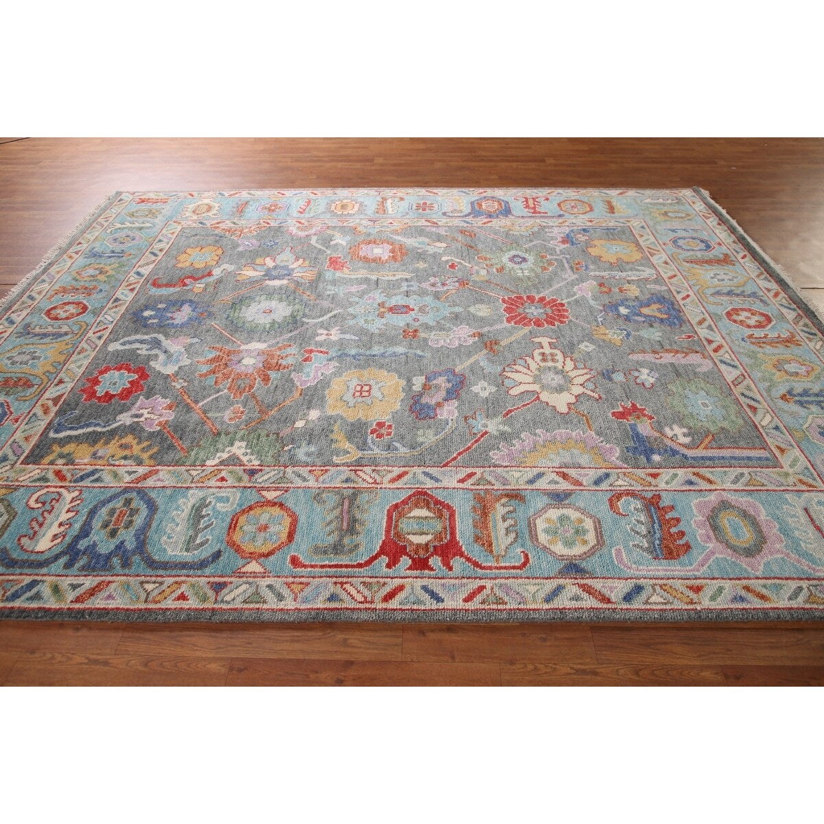 Floral Grey Oushak Oriental Area Rug Handmade Transitional Wool Carpet - 8'1"x 10'0"