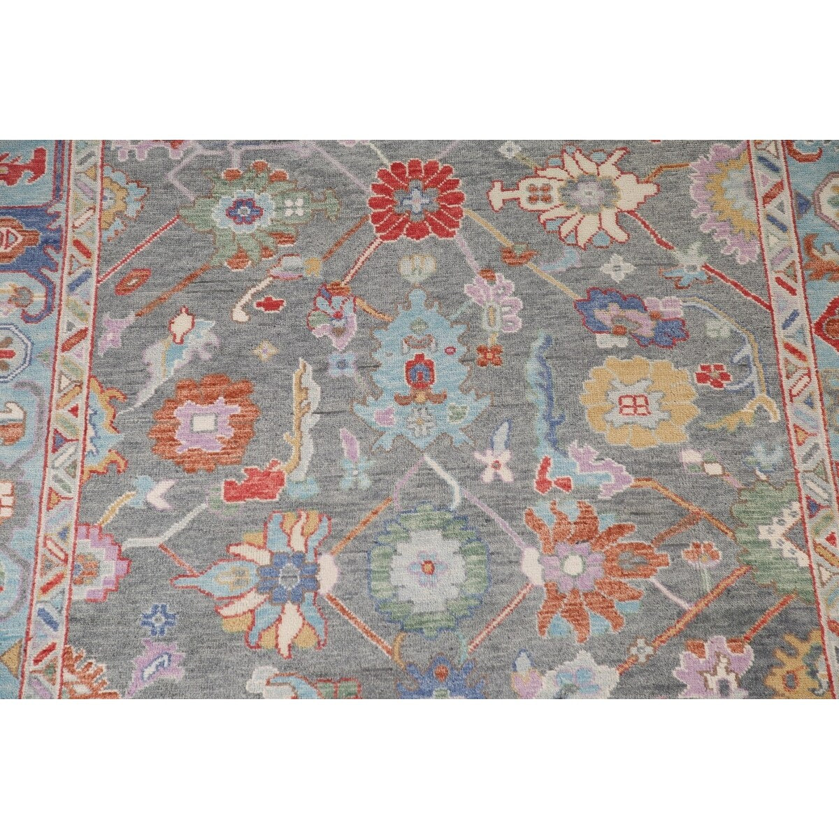 Floral Grey Oushak Oriental Area Rug Handmade Transitional Wool Carpet - 8'1"x 10'0"
