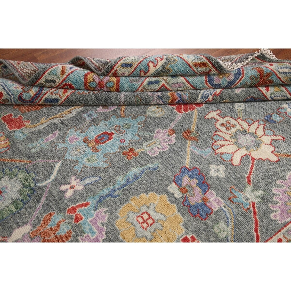 Floral Grey Oushak Oriental Area Rug Handmade Transitional Wool Carpet - 8'1"x 10'0"