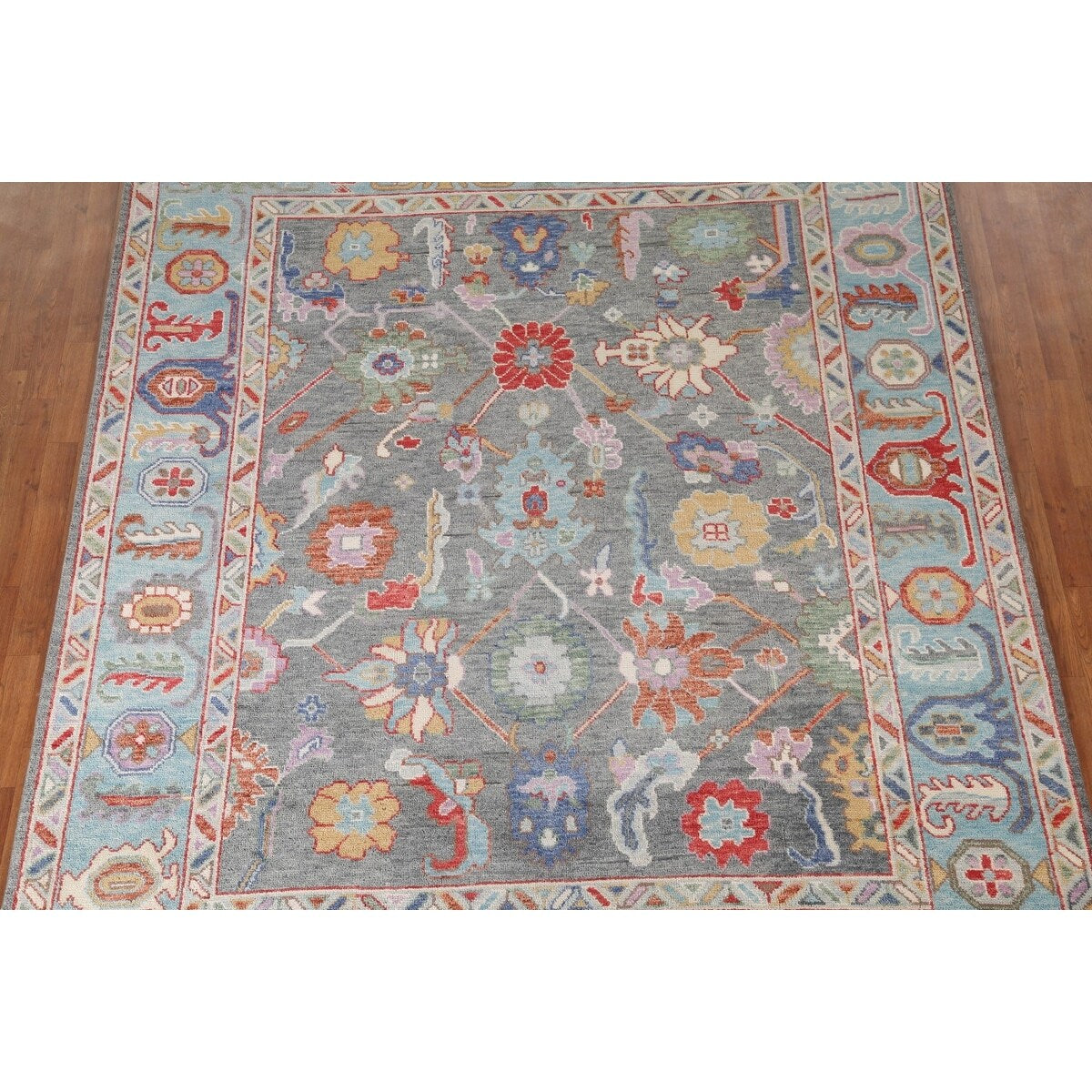 Floral Grey Oushak Oriental Area Rug Handmade Transitional Wool Carpet - 8'1"x 10'0"