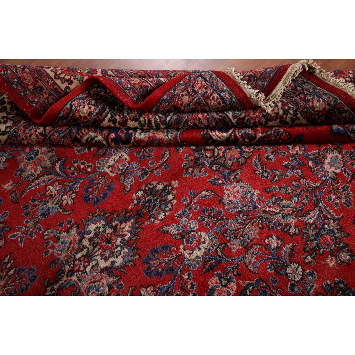 Floral Hamedan Large Vintage Persian Rug Hand-Knotted Wool Carpet - 8'11" x 17'11"