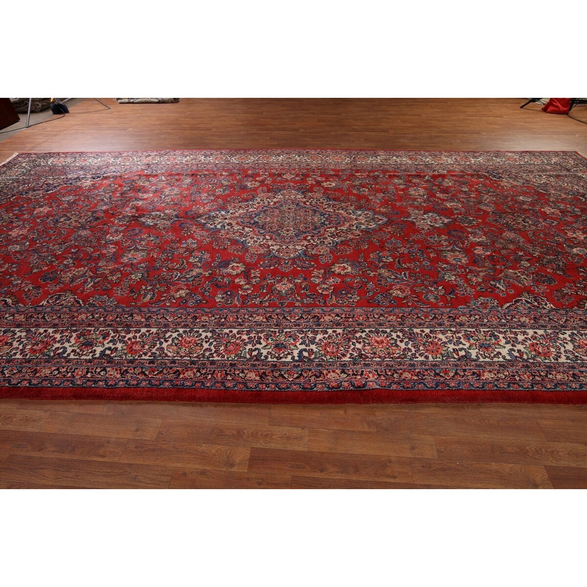Floral Hamedan Large Vintage Persian Rug Hand-Knotted Wool Carpet - 8'11" x 17'11"