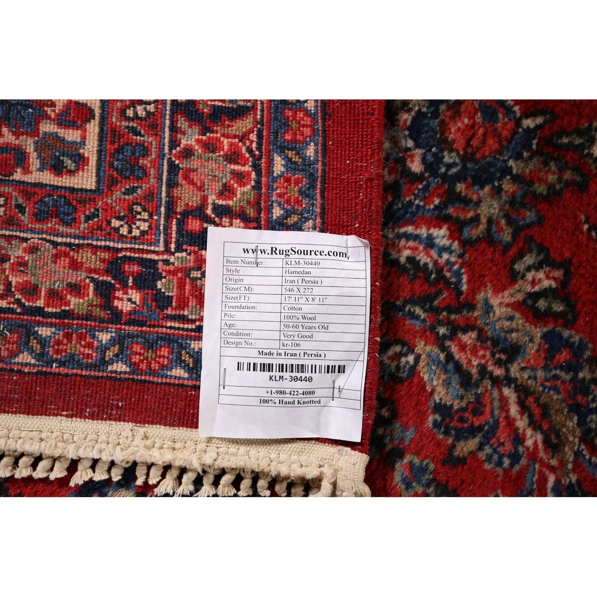 Floral Hamedan Large Vintage Persian Rug Hand-Knotted Wool Carpet - 8'11" x 17'11"