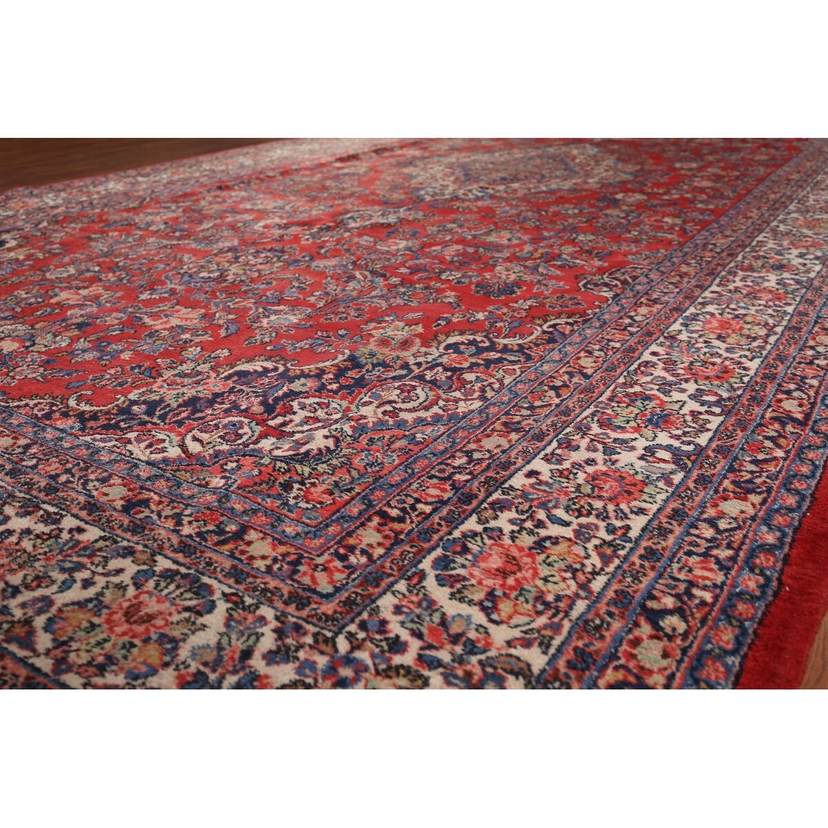 Floral Hamedan Large Vintage Persian Rug Hand-Knotted Wool Carpet - 8'11" x 17'11"