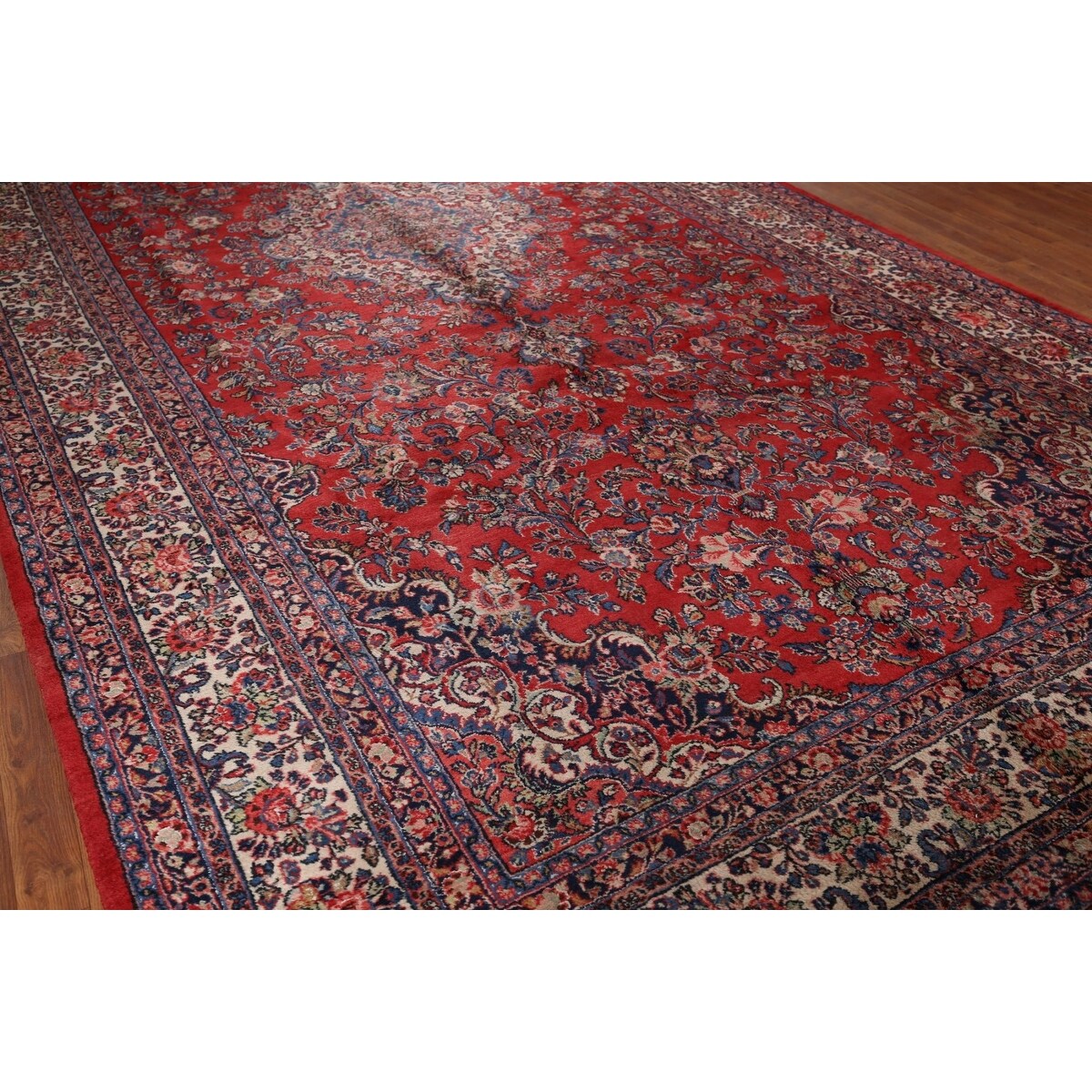 Floral Hamedan Large Vintage Persian Rug Hand-Knotted Wool Carpet - 8'11" x 17'11"