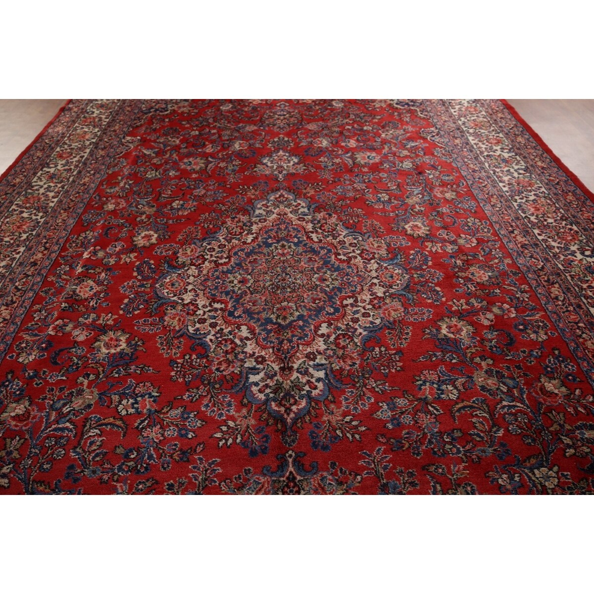Floral Hamedan Large Vintage Persian Rug Hand-Knotted Wool Carpet - 8'11" x 17'11"