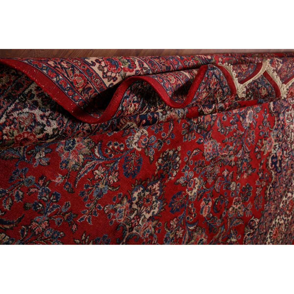 Floral Hamedan Large Vintage Persian Rug Hand-Knotted Wool Carpet - 8'11" x 17'11"
