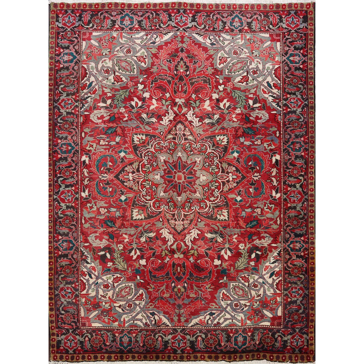 Floral Heriz Persian Area Rug Wool Hand-Knotted Living Room Carpet - 7'6" x 9'6"