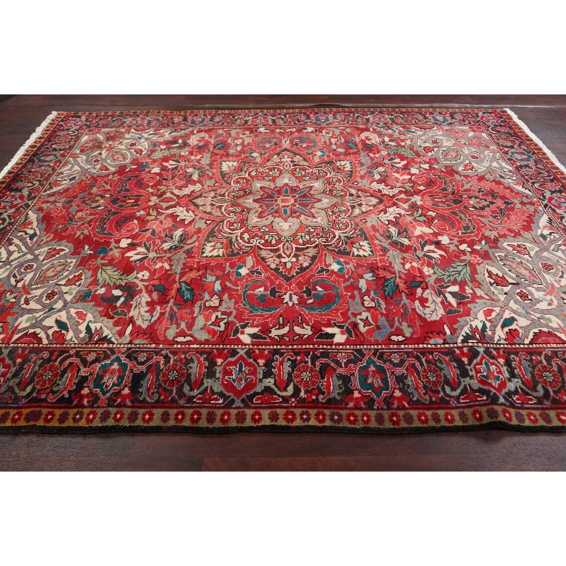 Floral Heriz Persian Area Rug Wool Hand-Knotted Living Room Carpet - 7'6" x 9'6"