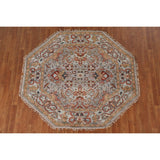 Floral Heriz Serapi Oriental Octagon Rug Handmade Wool Carpet - 6'0"x 5'9"