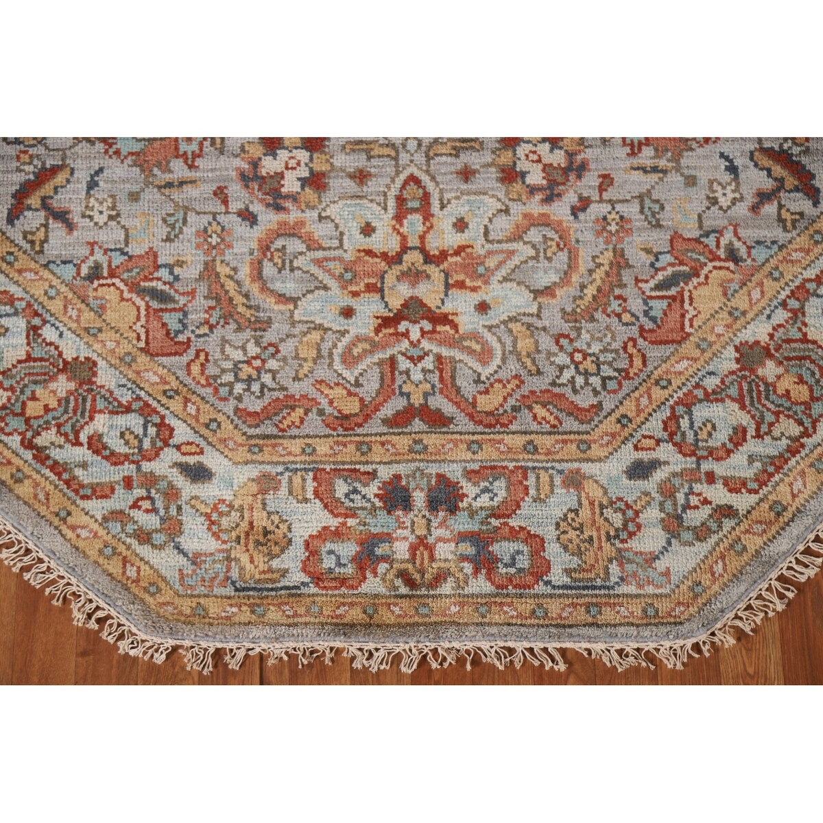 Floral Heriz Serapi Oriental Octagon Rug Handmade Wool Carpet - 6'0"x 5'9"