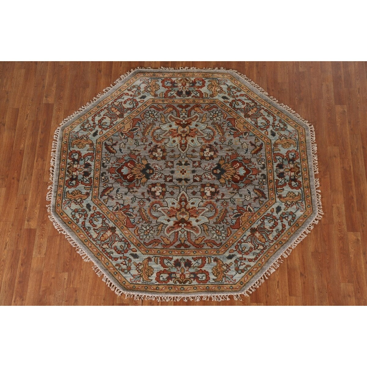 Floral Heriz Serapi Oriental Octagon Rug Handmade Wool Carpet - 6'0"x 5'9"