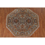 Floral Heriz Serapi Oriental Octagon Rug Handmade Wool Carpet - 6'0"x 5'9"