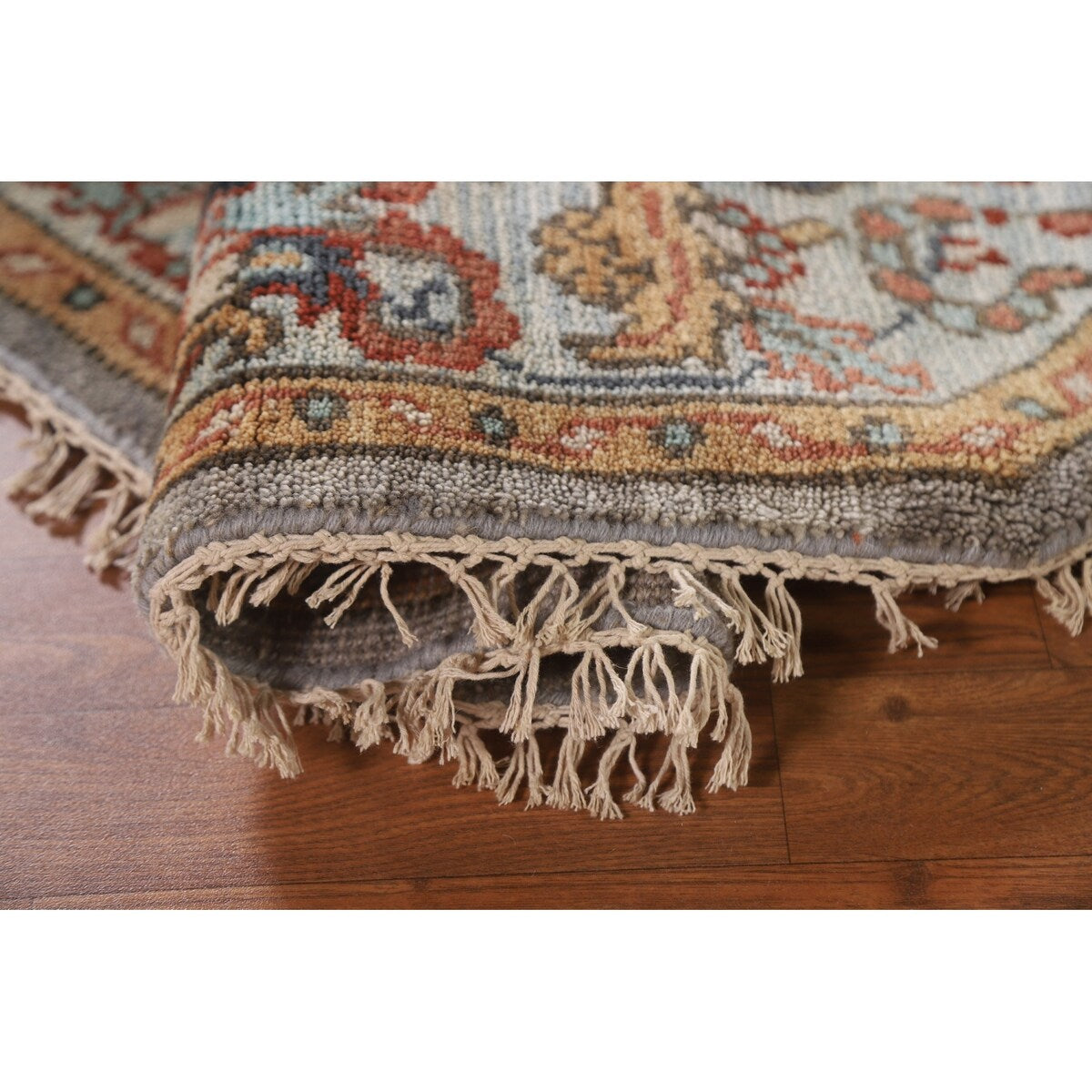 Floral Heriz Serapi Oriental Octagon Rug Handmade Wool Carpet - 6'0"x 5'9"