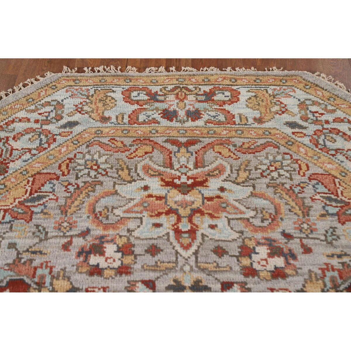 Floral Heriz Serapi Oriental Octagon Rug Handmade Wool Carpet - 6'0"x 5'9"