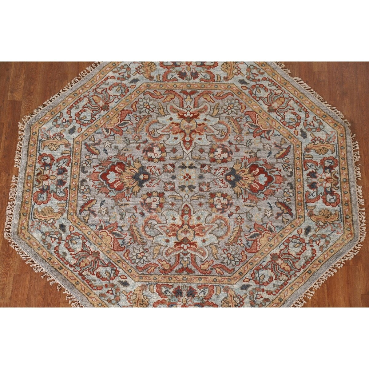 Floral Heriz Serapi Oriental Octagon Rug Handmade Wool Carpet - 6'0"x 5'9"