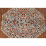 Floral Heriz Serapi Oriental Octagon Rug Handmade Wool Carpet - 6'0"x 5'9"